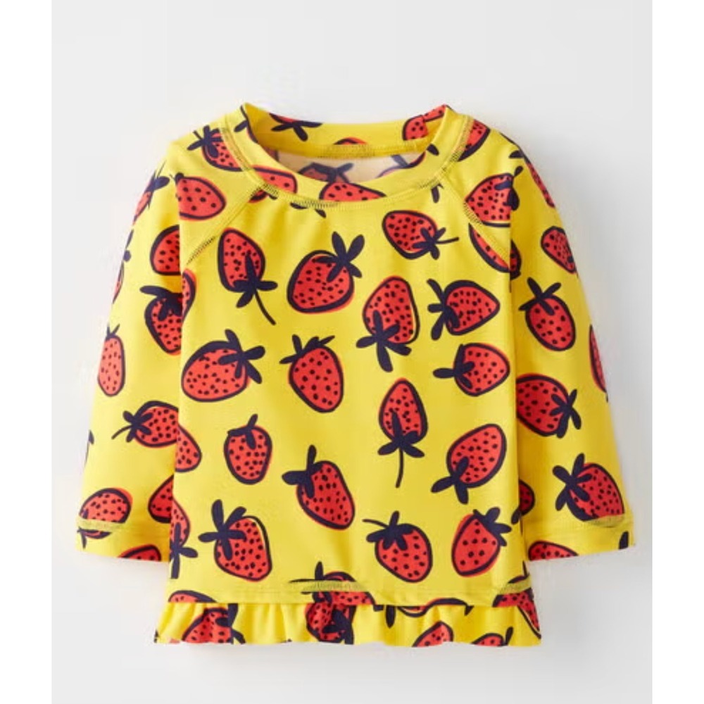 Hanna Andersson Sunblock Swimmy Rash Guard Girls 75 Swedish Yellow Strawberries